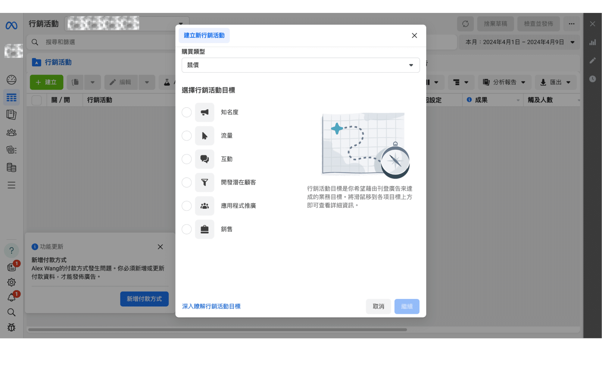FB廣告管理員6行銷目標示意圖