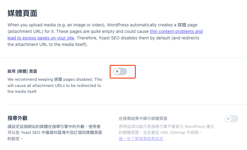 yoast seo 關閉媒體頁面